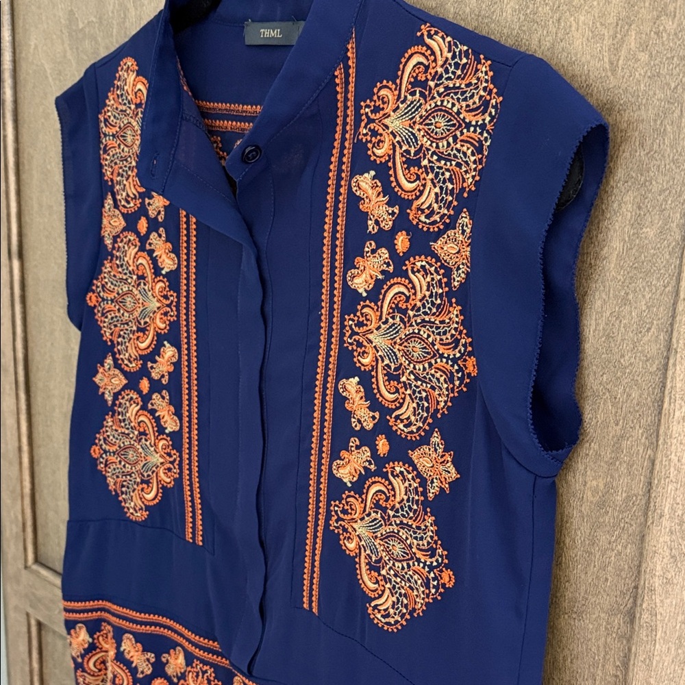 THML Deep Blue Embroidered Top